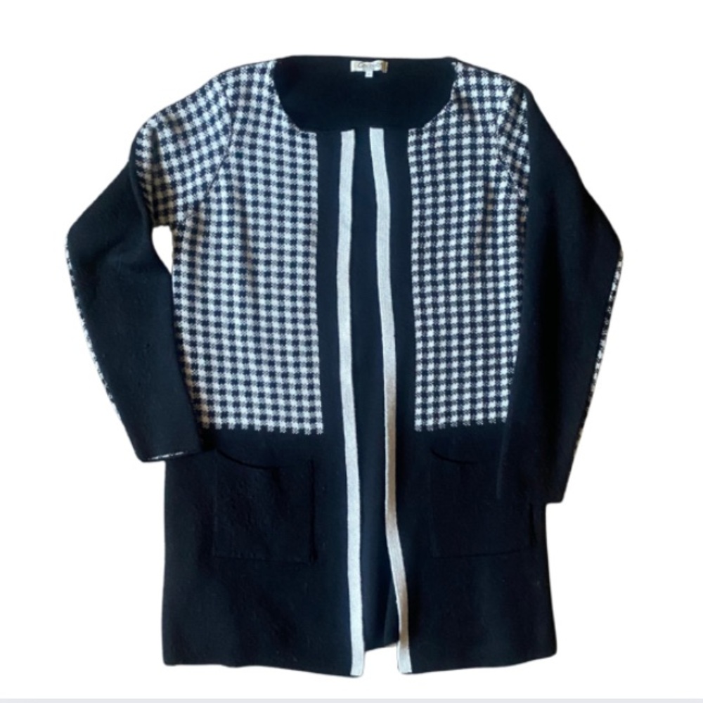COCOGÍO Black & White Women’s Houndstooth Open Cardigan Sweater Size L